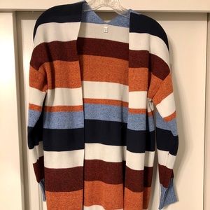 fall color striped open sweater